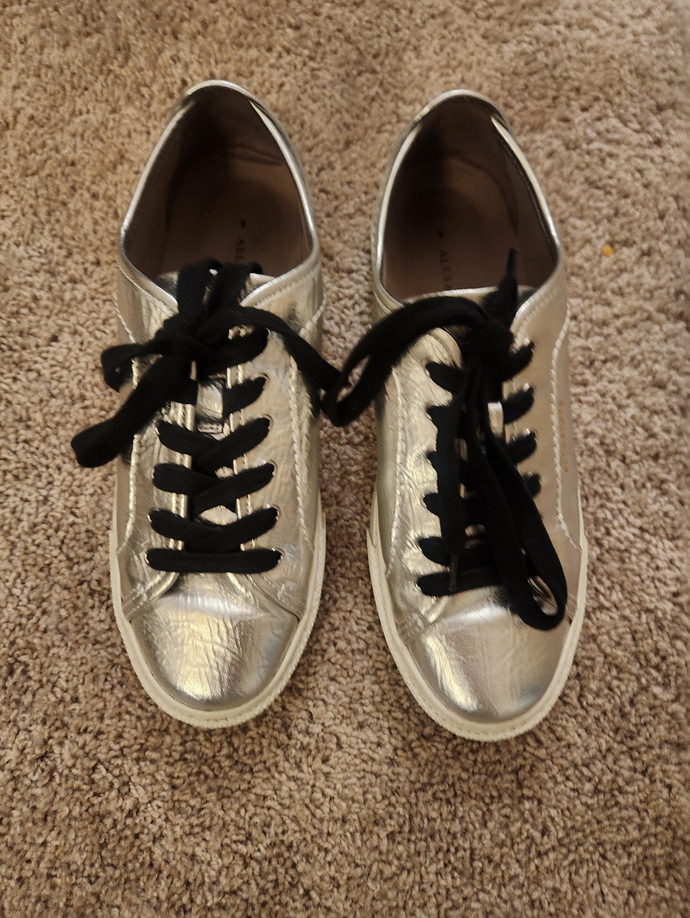 All Saints Metallic Silver Low-Top Sneakers with Black Laces